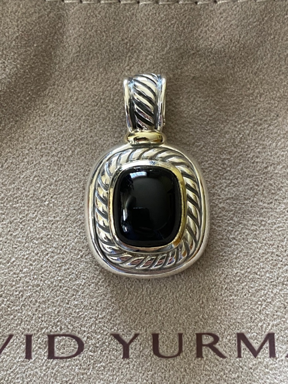 David Yurman Onyx Albion Enhancer Pendant Sterling Silver 14k Gold - Picture 6 of 8